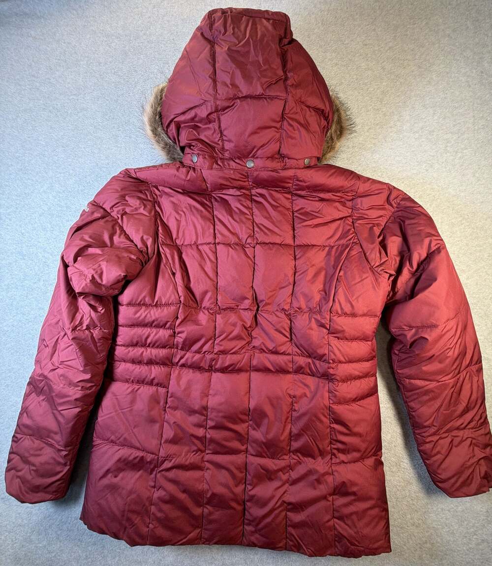 Columbia Peak to Park Mid Insulated Winter Jacket Faux Fur Hood Burgundy sz M - Picture 9 of 9